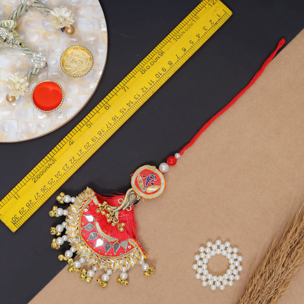 Festive Gota & Mirror Work Bhaiya Bhabhi Lumba Rakhi Set