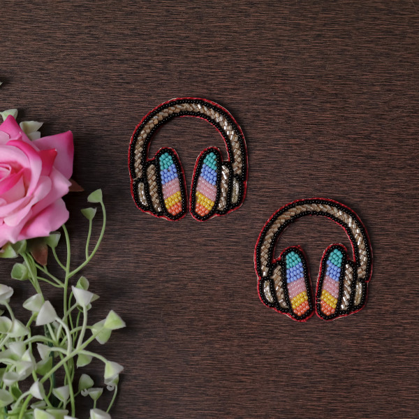 Pair Of Sparkly Beaded Headphone Patch | DIY Craft Applique