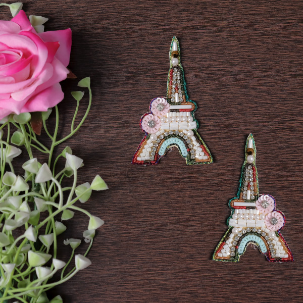 Pair of Hand-Beaded Eiffel Tower Patch Applique