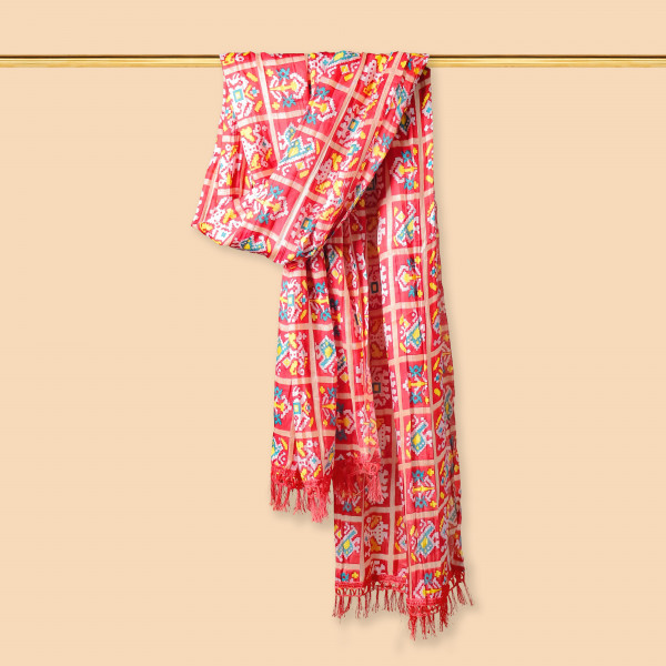 Patola Print Red Chinnon Dupatta