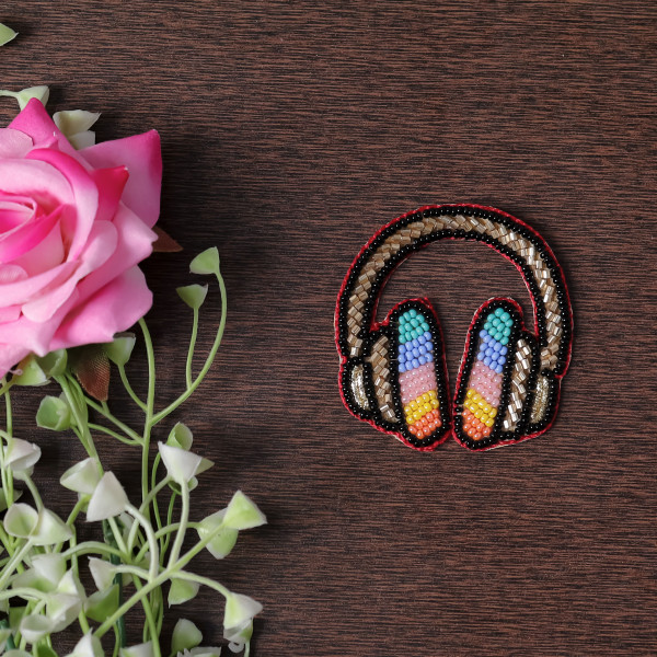 Pair Of Sparkly Beaded Headphone Patch | DIY Craft Applique