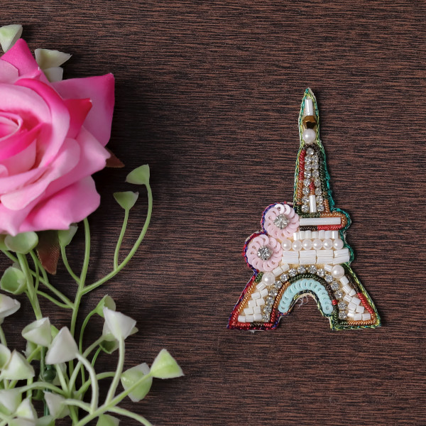 Pair of Hand-Beaded Eiffel Tower Patch Applique