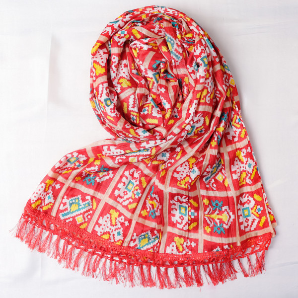 Patola Print Red Chinnon Dupatta