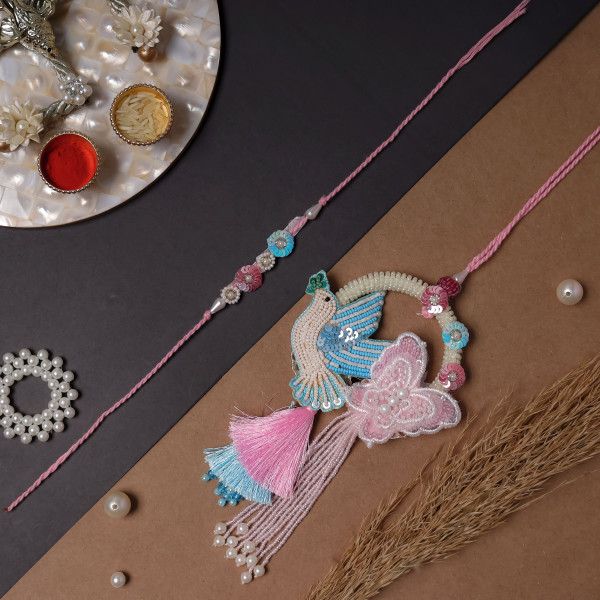 Elegant Bird & Butterfly Bhai Bhabhi Rakhi Pair | Bhaiya Bhabhi Rakhi Set