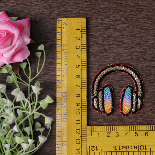 Pair Of Sparkly Beaded Headphone Patch | DIY Craft Applique