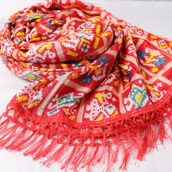Patola Print Red Chinnon Dupatta