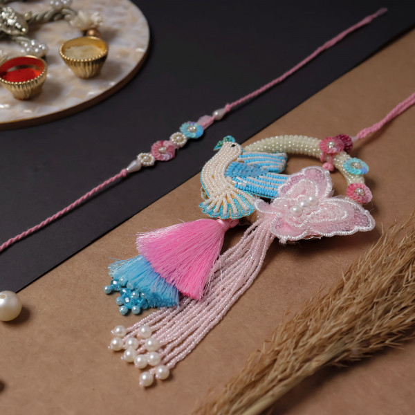 Elegant Bird & Butterfly Bhai Bhabhi Rakhi Pair | Bhaiya Bhabhi Rakhi Set