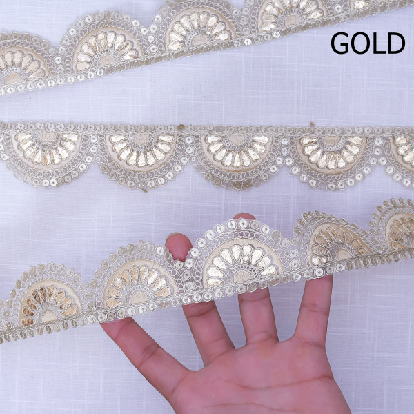 Elegant Scallop Gota Embroidery Border Lace Ribbon for Festive Crafts & Sarees