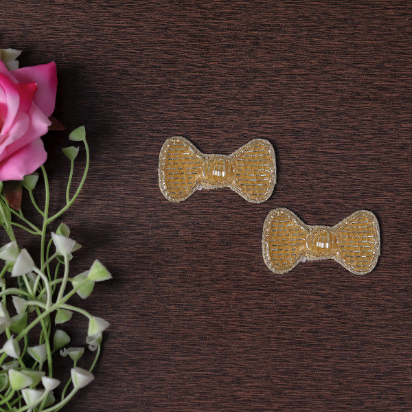Pair OF Luxury Beaded Bow Applique | Elegant Embroidered Embellishment Patch