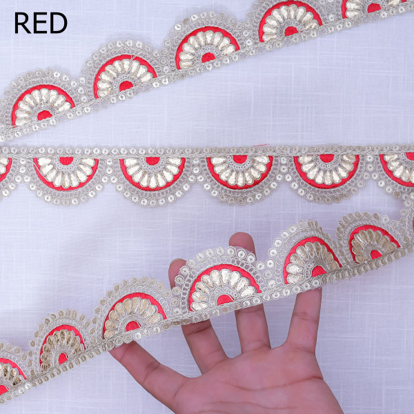 Elegant Scallop Gota Embroidery Border Lace Ribbon for Festive Crafts & Sarees