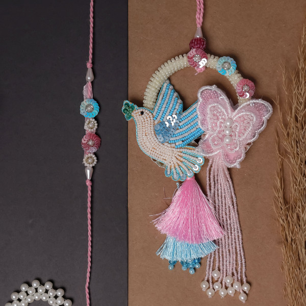 Elegant Bird & Butterfly Bhai Bhabhi Rakhi Pair | Bhaiya Bhabhi Rakhi Set