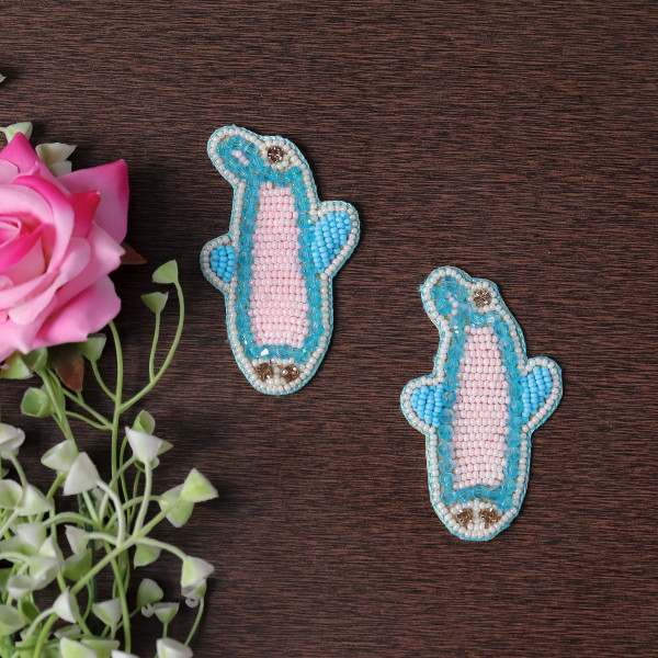 Pair Of Sparkling Beaded Dolphin Patch Applique