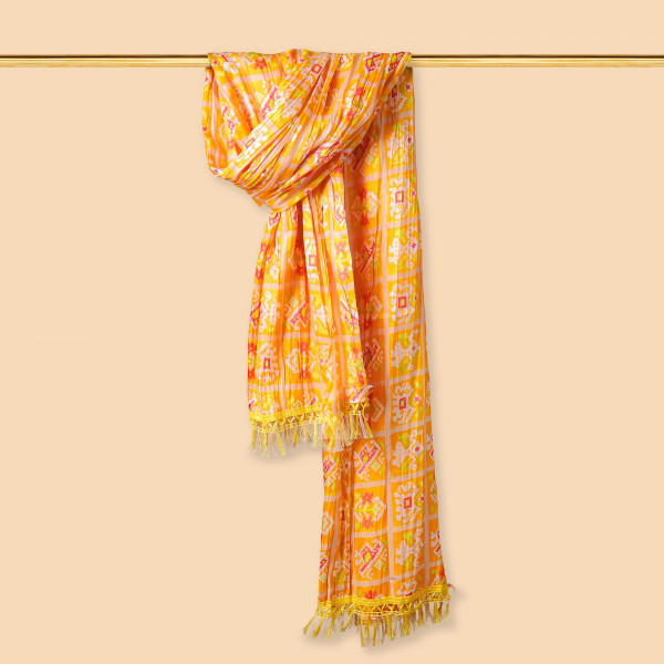 Patola Print Yellow Chinnon Dupatta