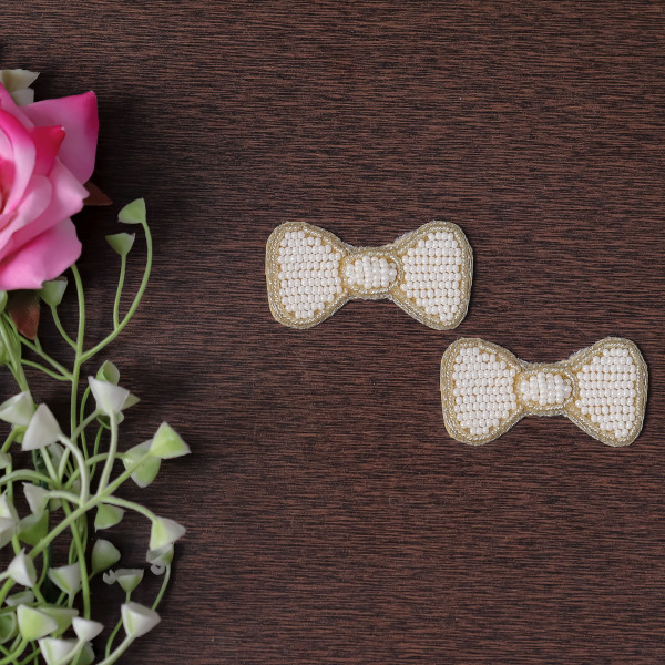 Pair OF Luxury Beaded Bow Applique | Elegant Embroidered Embellishment Patch
