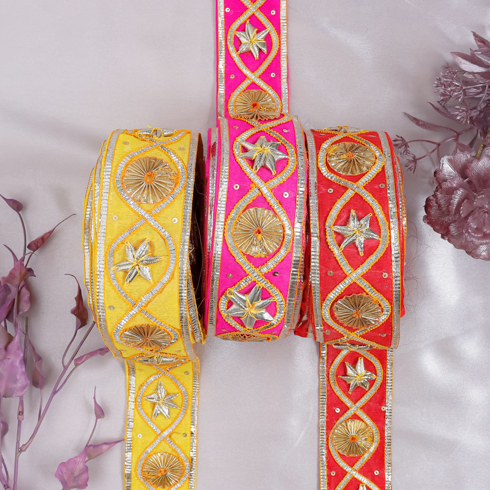 Image of Premium Floral Gota Patti Lace Trim Embroidery Border for Sarees, Dupattas, &amp; DIY Crafts
