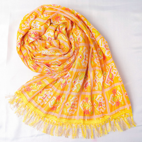 Patola Print Yellow Chinnon Dupatta