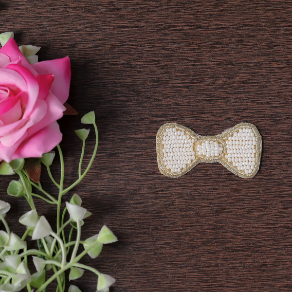 Pair OF Luxury Beaded Bow Applique | Elegant Embroidered Embellishment Patch