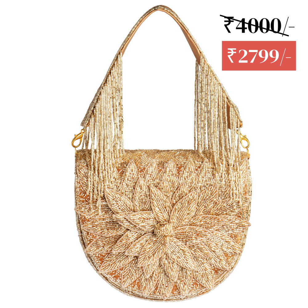 Image of Gold Floret Rose Metallic Clutch Bag