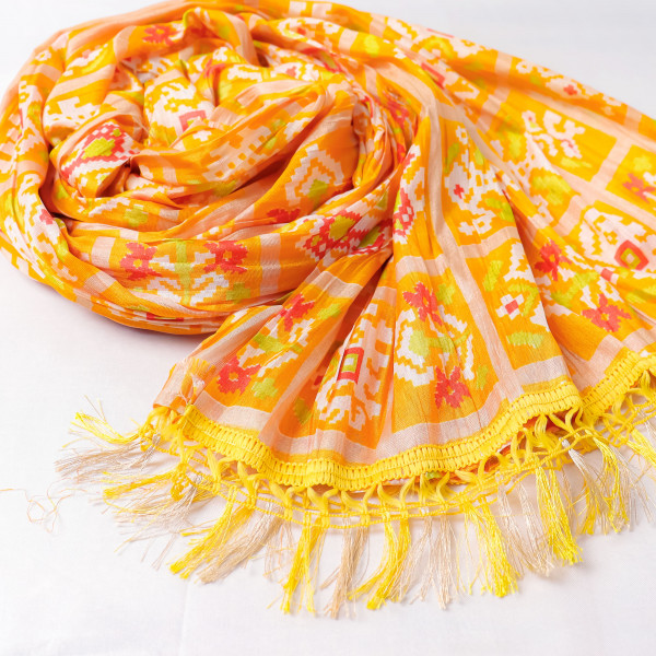 Patola Print Yellow Chinnon Dupatta