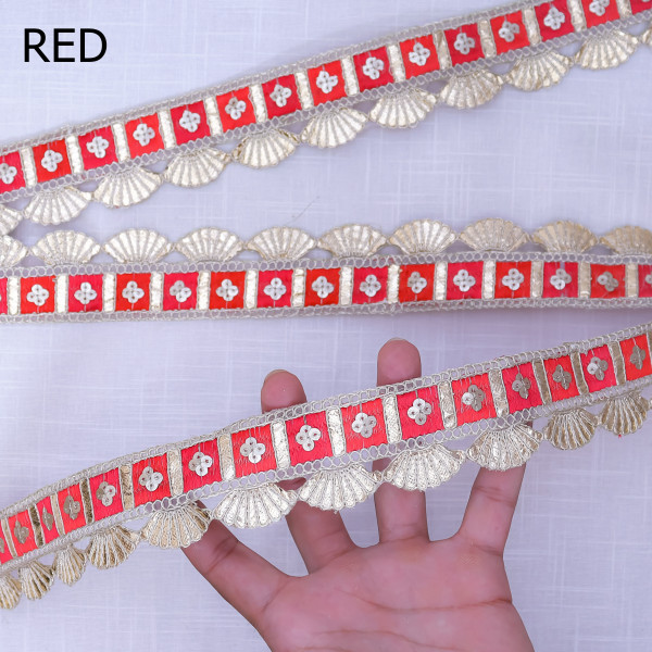 Traditional Gota Embroidery Scalloped Lace Trim for Saree, Lehenga Borders and DIY Arts & Crafts