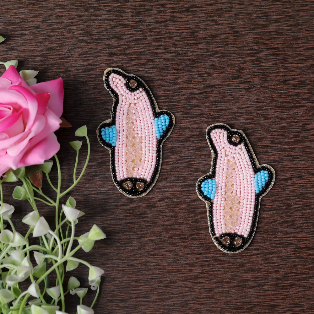 Image of Pair Of Sparkling Beaded Dolphin Patch Applique