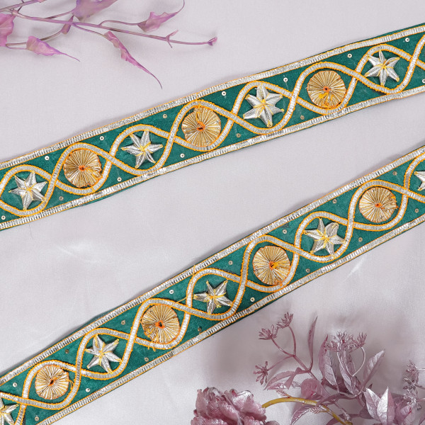 Premium Floral Gota Patti Lace Trim Embroidery Border for Sarees, Dupattas, & DIY Crafts