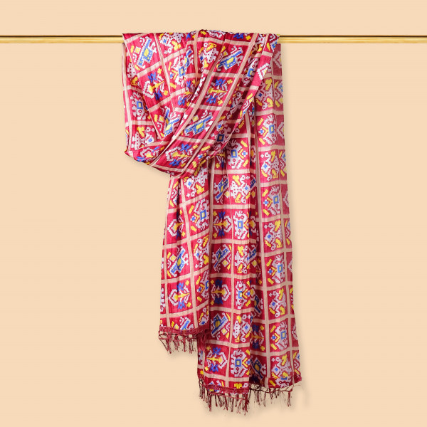 Patola Print Maroon Chinnon Dupatta