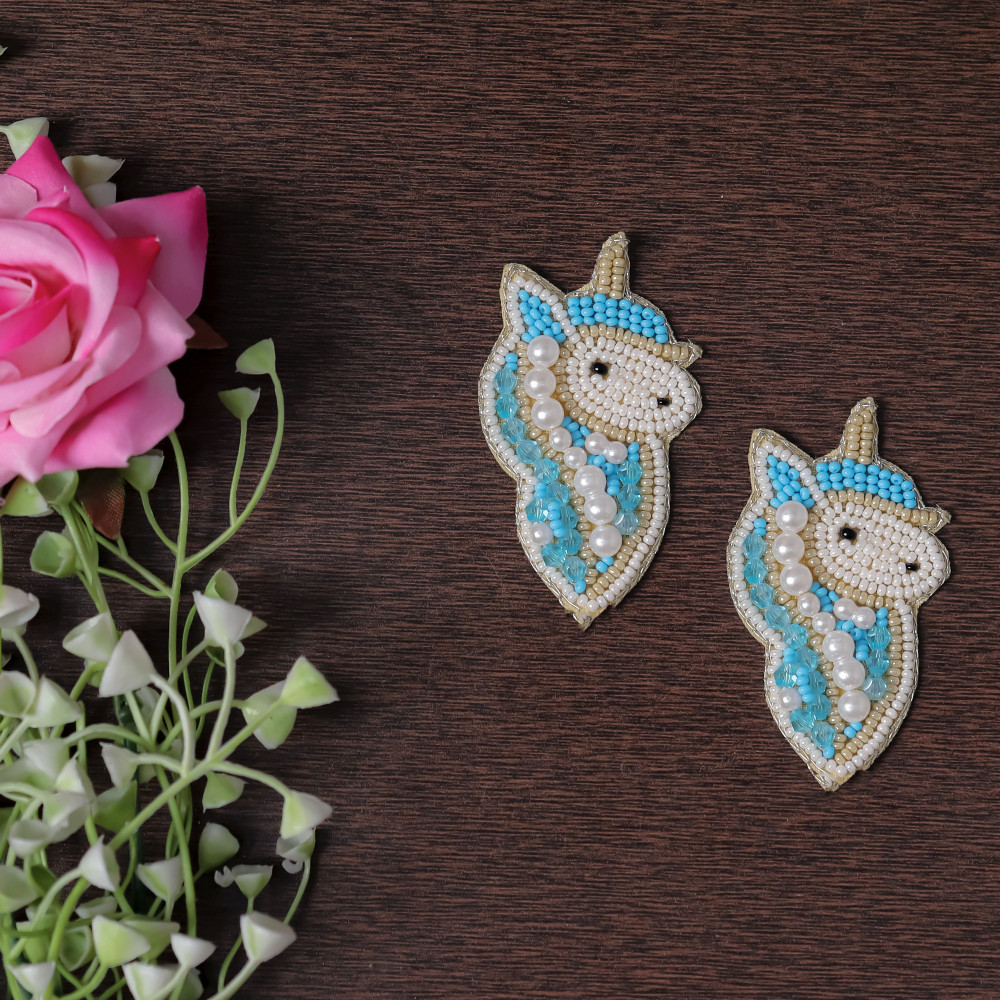 Image of pair of Sparkly Beaded Seahorse Patch | Ocean Life Applique