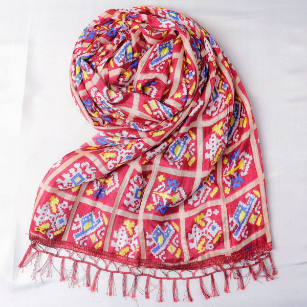 Patola Print Maroon Chinnon Dupatta