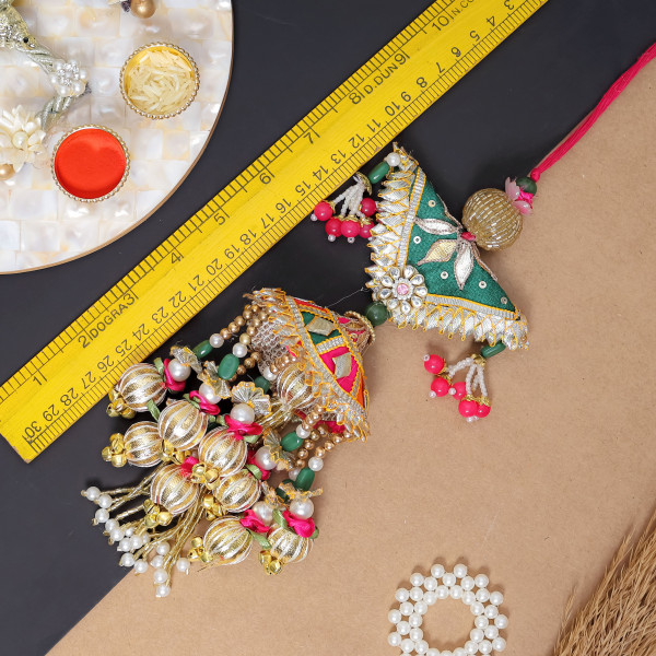 Handcrafted Gota Patti & Beads Bhaiya Bhabhi Rakhi Set | Elegant Lumba Rakhi Pair