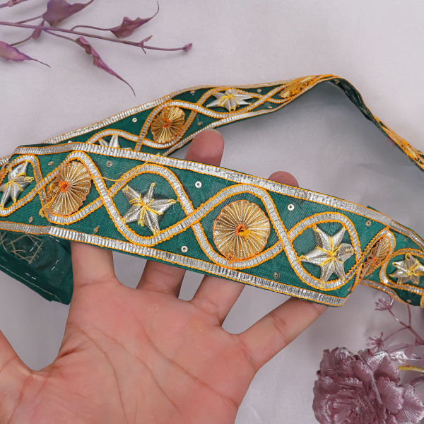 Premium Floral Gota Patti Lace Trim Embroidery Border for Sarees, Dupattas, & DIY Crafts