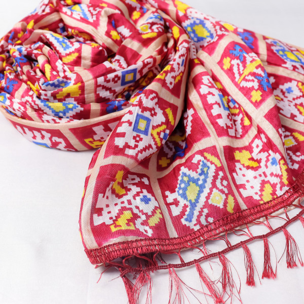 Patola Print Maroon Chinnon Dupatta