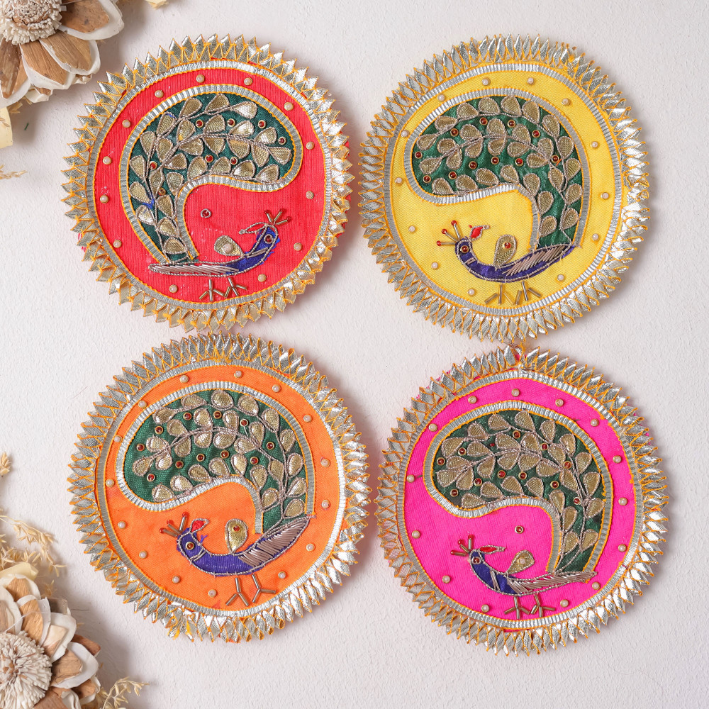 Image of Pack of 10pcs Elegant Gota Patti Peacock Applique | Traditional Textured Dress Patch
