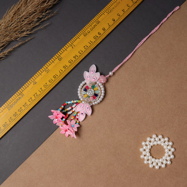 Elegant Pink Bhaiya Bhabhi Rakhi Set | Matching Couple Rakhi Pair with Floral Accents