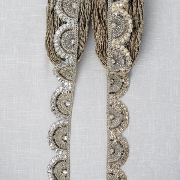 Gold Gota Embroidery & Katdana Beads Scalloped Lace Trim