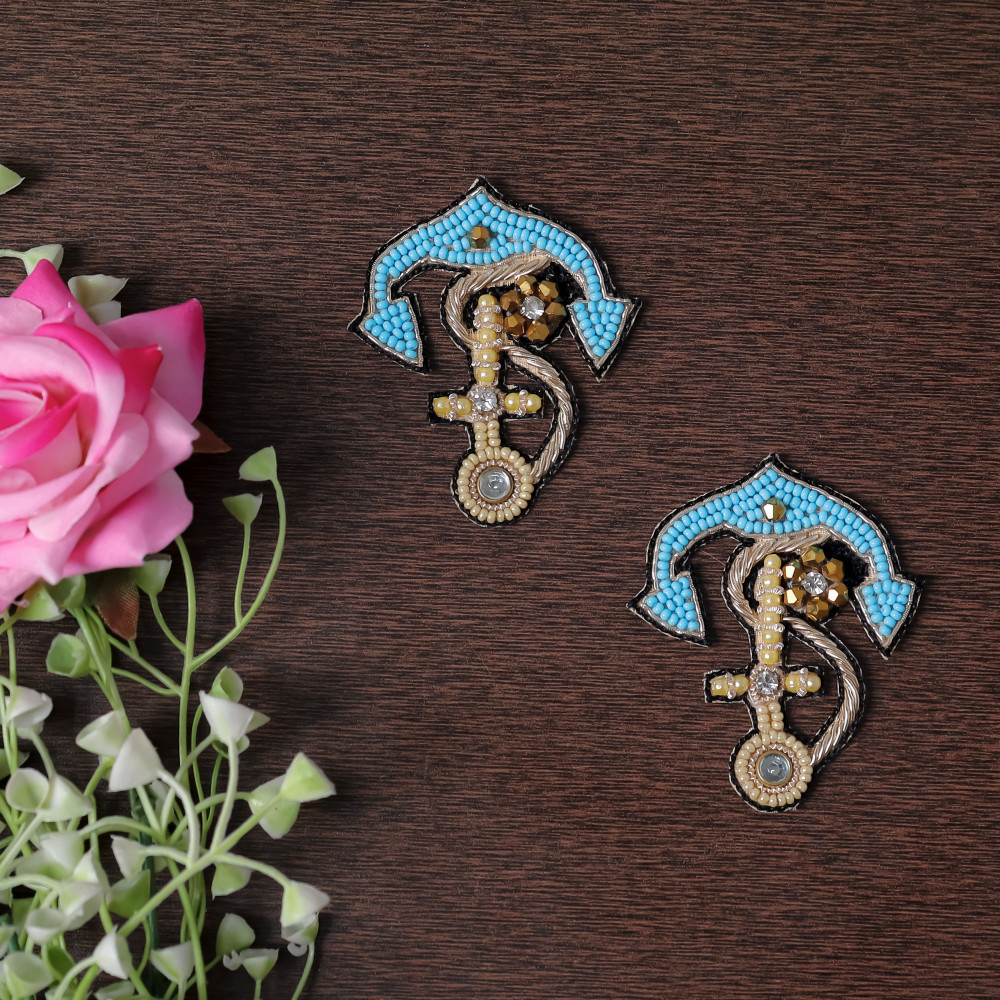 Image of Pair OF Handcrafted Beaded Anchor Applique Patch – Nautical Sew-on Motif for DIY Crafts