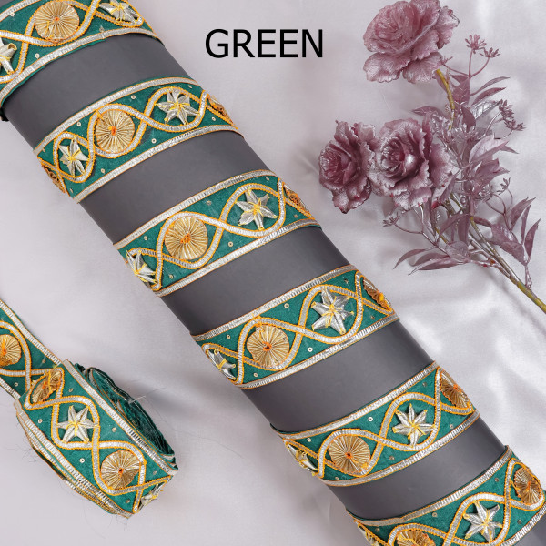 Premium Floral Gota Patti Lace Trim Embroidery Border for Sarees, Dupattas, & DIY Crafts