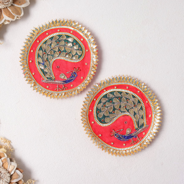 Pack of 10pcs Elegant Gota Patti Peacock Applique | Traditional Textured Dress Patch