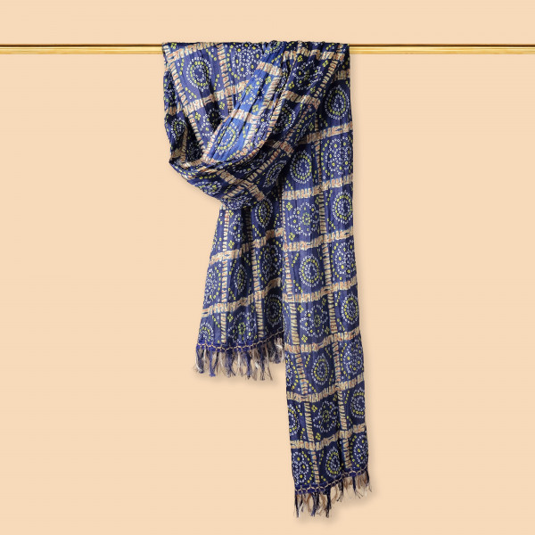 Bandhani Print Navy Blue Chinnon Dupatta