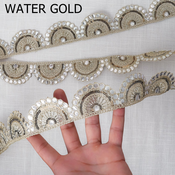 Gold Gota Embroidery & Katdana Beads Scalloped Lace Trim