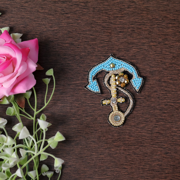 Pair OF Handcrafted Beaded Anchor Applique Patch – Nautical Sew-on Motif for DIY Crafts