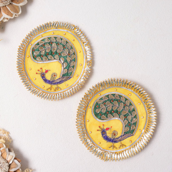 Pack of 10pcs Elegant Gota Patti Peacock Applique | Traditional Textured Dress Patch