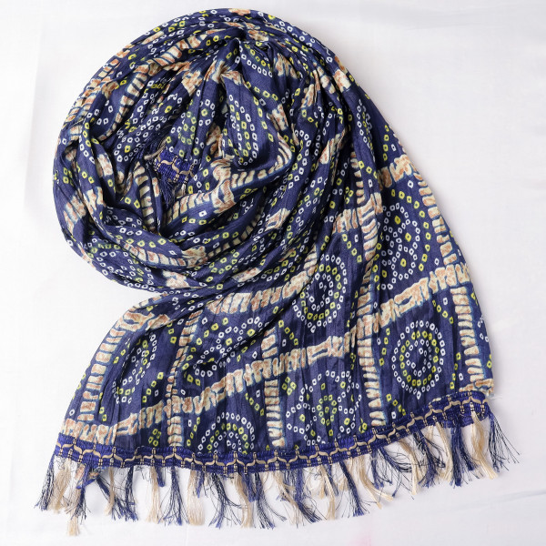 Bandhani Print Navy Blue Chinnon Dupatta