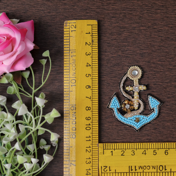 Pair OF Handcrafted Beaded Anchor Applique Patch – Nautical Sew-on Motif for DIY Crafts