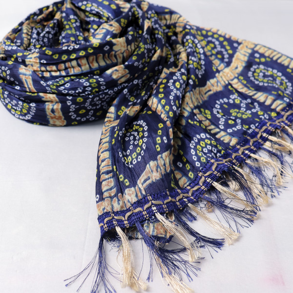 Bandhani Print Navy Blue Chinnon Dupatta