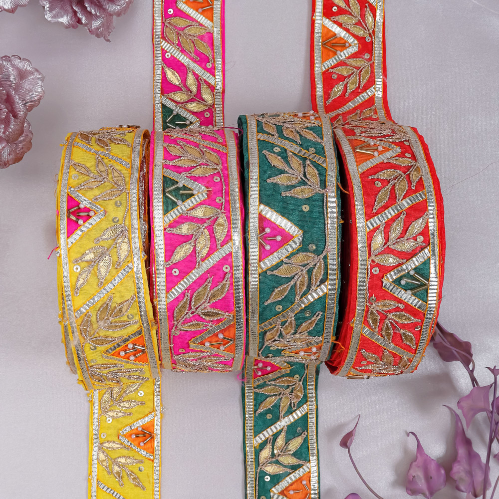 Image of Vibrant Multi-Patch Gota Patti Ribbon Trim – Premium Ethnic Border for Sarees &amp; Crafts