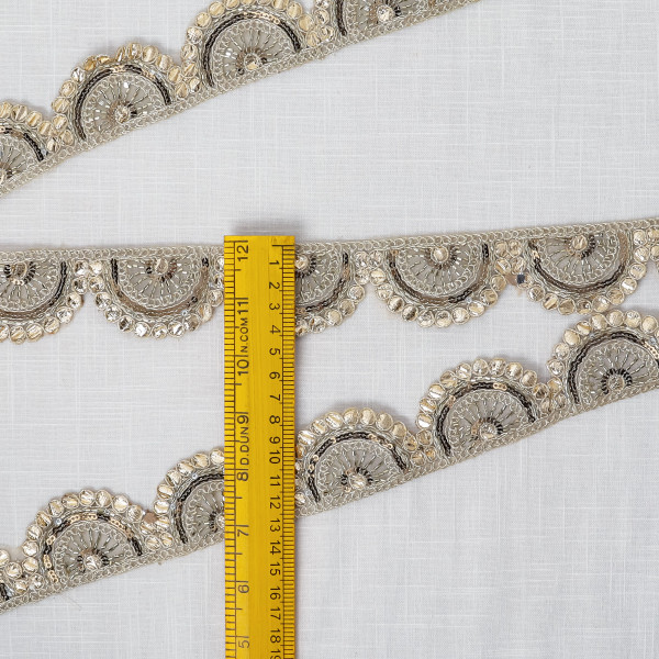 Gold Gota Embroidery & Katdana Beads Scalloped Lace Trim