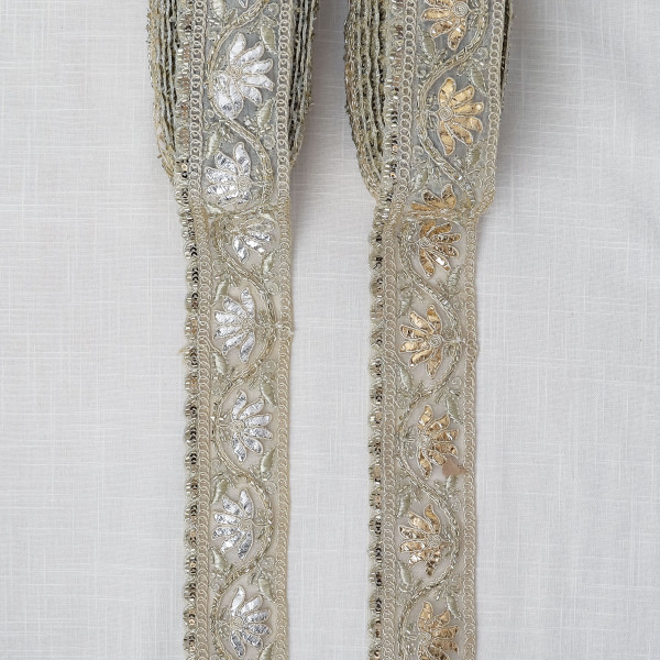 Luxury Tissue Gold Gota Embroidery Lace with Intricate Katdana Beadwork
