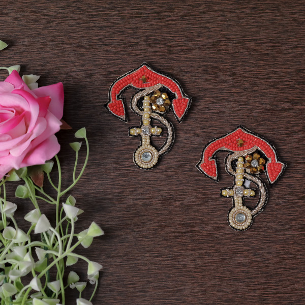 Pair OF Handcrafted Beaded Anchor Applique Patch – Nautical Sew-on Motif for DIY Crafts