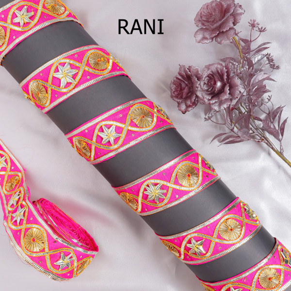 Premium Floral Gota Patti Lace Trim Embroidery Border for Sarees, Dupattas, & DIY Crafts